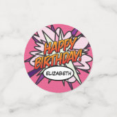 ハッピーバースデー ピンク ファン レトロ コミックブック コンフェッティ (スモール正面)