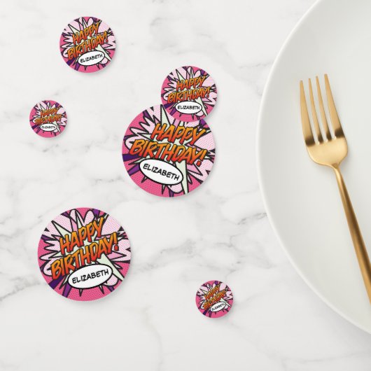 ハッピーバースデー ピンク ファン レトロ コミックブック コンフェッティ (グループ)