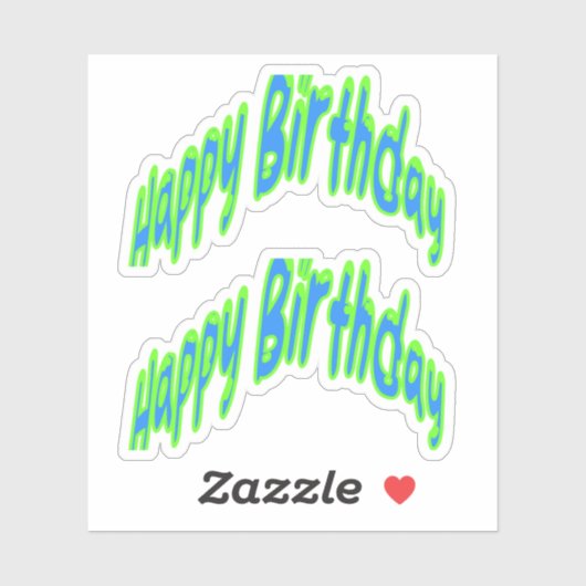 ハッピーバースデー ファンキー テキスト ブルー/グリーン シール (シート)