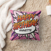 ハッピーバースデー ファン レトロ コミックブック ポップアート クッション (ブランケット)