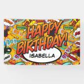 ハッピーバースデー ファン レトロ コミックブック ポップアート 横断幕 (横)