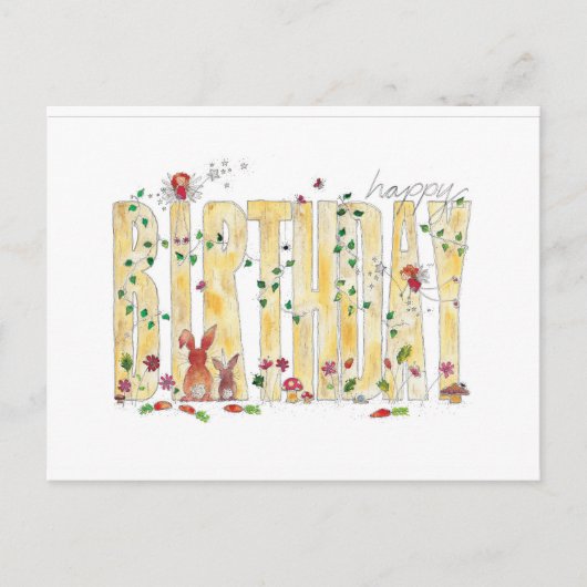 ハッピーバースデー – フェアリーウッドランド ポストカード (正面)
