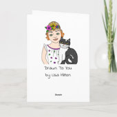 ハッピーバースデー |フォークアートの少女と猫 カード (裏面)