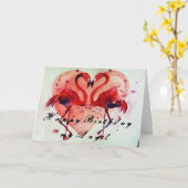 ハッピーバースデー - フラミンゴのグリーティングカード カード (黄色い花)