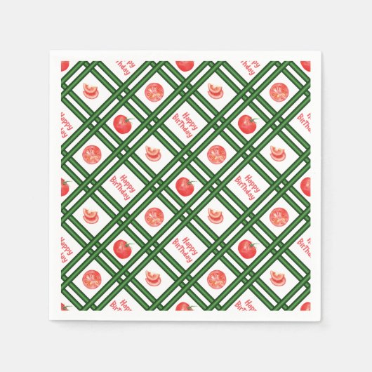 ハッピーバースデー – フレッシュトマトパターン スタンダードカクテルナプキン (正面)