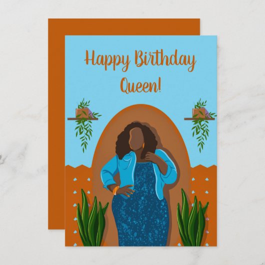 ハッピーバースデー、ブラックウーマンハウスプラントオレンジブルー (正面/裏面)