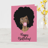 ハッピーバースデー!ブラックウーマンピンクガム カード (黄色い花)
