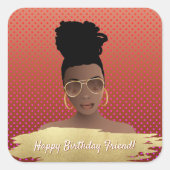ハッピーバースデー!ブラック・ウーマンと金ゴールド・シェード銅 スクエアシール (正面)
