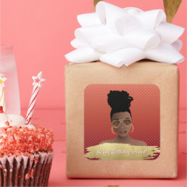 ハッピーバースデー!ブラック・ウーマンと金ゴールド・シェード銅 スクエアシール