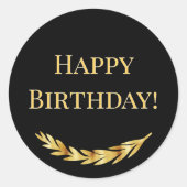 ハッピーバースデー ブラック ゴールド デコレーション ラウンドシール (正面)