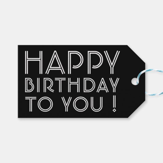 「ハッピーバースデー!」 ブラック&ホワイト ギフトタグ (正面(横))