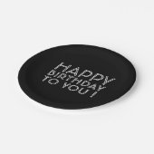 「ハッピーバースデー!」 ブラック&ホワイト ペーパープレート (アングル)