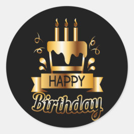 ハッピーバースデー – ブラック&金ゴールド2 S ラウンドシール