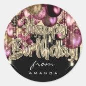 ハッピーバースデー:ブルゴーニュ金ゴールドバルーン ラウンドシール (正面)
