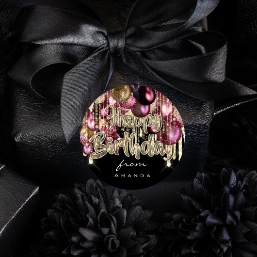 ハッピーバースデー:ブルゴーニュ金ゴールドバルーン ラウンドシール