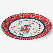 ハッピーバースデー:ブルドッグレッドバンダナ ペーパープレート (アングル)