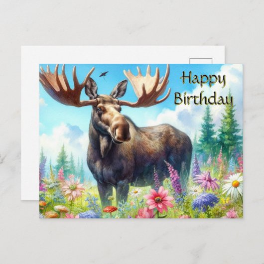 ハッピーバースデー　ブルームースとワイルドフラワーズのポストカード ポストカード (正面/裏面)