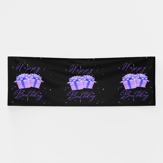 ハッピーバースデー プリティパープル 4x12 ビニール バナー 横断幕 (横)