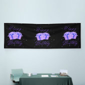 ハッピーバースデー プリティパープル 4x12 ビニール バナー 横断幕 (トレードショー)