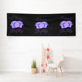 ハッピーバースデー プリティパープル 4x12 ビニール バナー 横断幕 (インサイチュ)