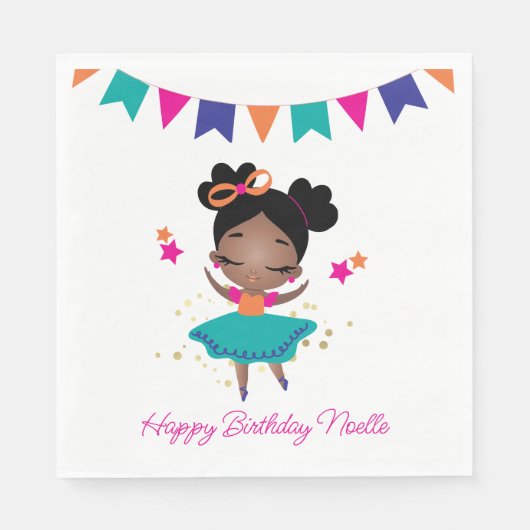 ハッピーバースデー!プリンセスバレリーナw/ボウ誕生日 スタンダードランチョンナプキン (正面)