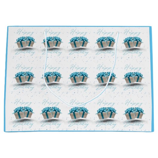 ハッピーバースデー ベイビーブルー 大型 ギフトバッグ (正面)