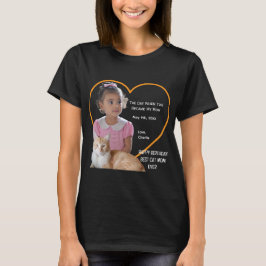 ハッピーバースデー ベストキャットマザー 写真 名前 ブラック Tシャツ