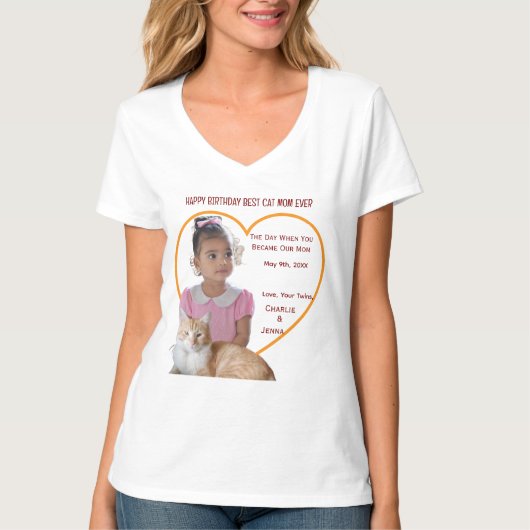 ハッピーバースデー ベストキャットマム 猫娘の名前 写真 Tシャツ (正面)
