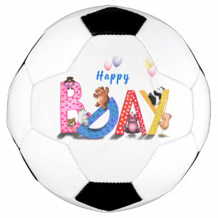 ハッピーバースデー-ベビーベアパーティーお祝いおもしろい  サッカーボール