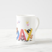 ハッピーバースデー-ベビーベアパーティーお祝いおもしろい  ボーンチャイナマグカップ (正面右)