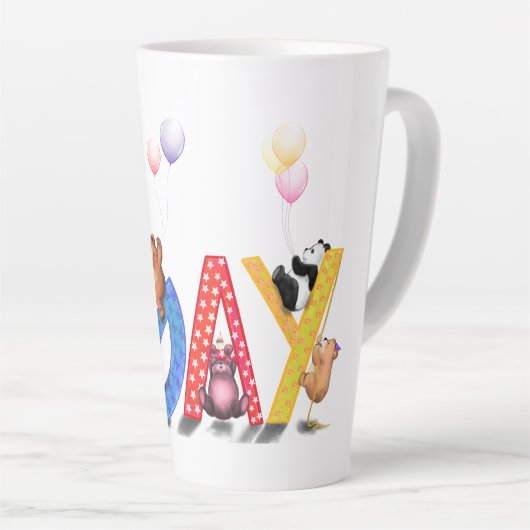 ハッピーバースデー-ベビーベアパーティーお祝い カフェラテマグ (右アングル)