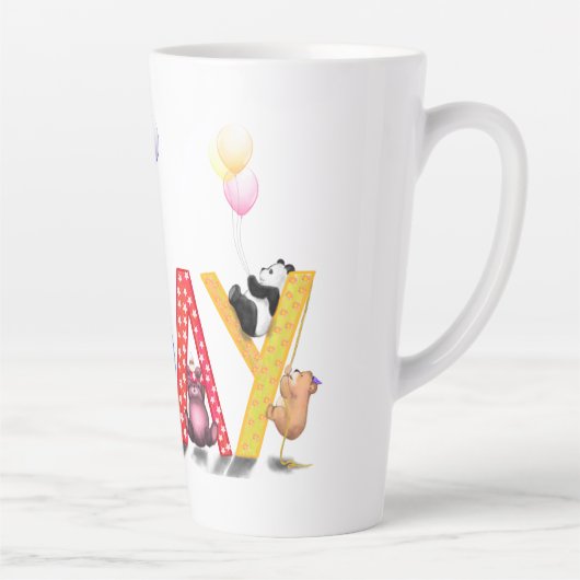 ハッピーバースデー-ベビーベアパーティーお祝い カフェラテマグ (右)