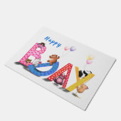 ハッピーバースデー-ベビーベアパーティーお祝い  ドアマット (アングル)