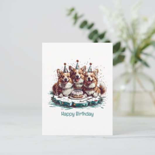 ハッピーバースデー ペンブローク・ウェルシュ・コーギー 犬 ポストカード (スタンド正面)