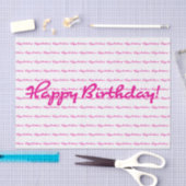 ハッピーバースデー!ホットピンクカジュアルのスクリプト繰り返し 薄葉紙 (クラフト)