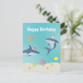 ハッピーバースデー ホワイトサメの漫画 ポストカード (スタンド正面)