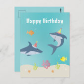 ハッピーバースデー ホワイトサメの漫画 ポストカード (正面/裏面)