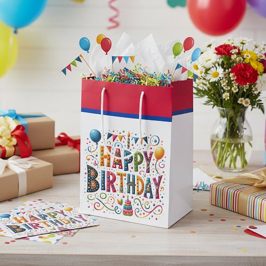 ハッピーバースデー ミディアムペーパーバッグ