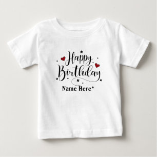 ハッピーバースデー ミニマリスト タイポグラフィー カリグラフィー ベビーTシャツ