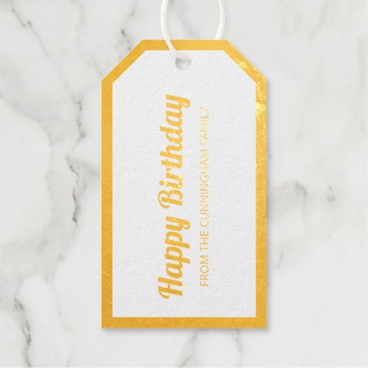 ハッピーバースデー |モダンとシンプル家族の写真 ギフトタグ (正面)