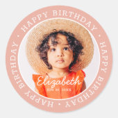 ハッピーバースデー モダン プレッピー カスタムフォト ラウンドシール (正面)