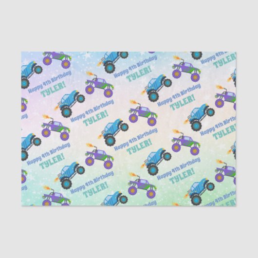 ハッピーバースデー、モンスタートラック、DIY Name & Age、 薄葉紙 (正面)