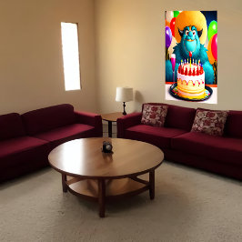 ハッピーバースデー，モンスター，ケーキバルーン | AI Art ポスター