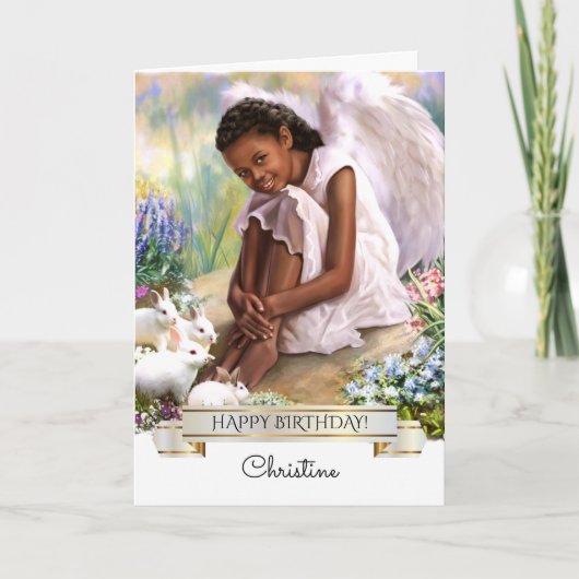 ハッピーバースデー。リトルエンジェル |名前をカスタムする カード (正面)