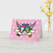 ハッピーバースデー!リボン漫画とハミングバード カード (黄色い花)