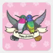 ハッピーバースデー!リボン漫画とハミングバード スクエアシール (正面)