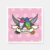 ハッピーバースデー!リボン漫画とハミングバード スタンダードカクテルナプキン (正面)