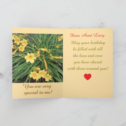 ハッピーバースデー、ルーシー叔母さん、カード カード (内部)