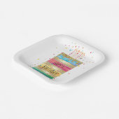 「ハッピーバースデー」レイヤーケーキ(金ゴールドと紙吹雪付き) ペーパープレート (傾斜あり)