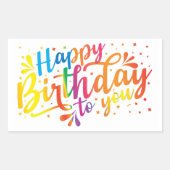 ハッピーバースデー – レインボーカラー誕生日レクタングル 長方形シール (正面)